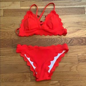 Red scalloped triangle bikini